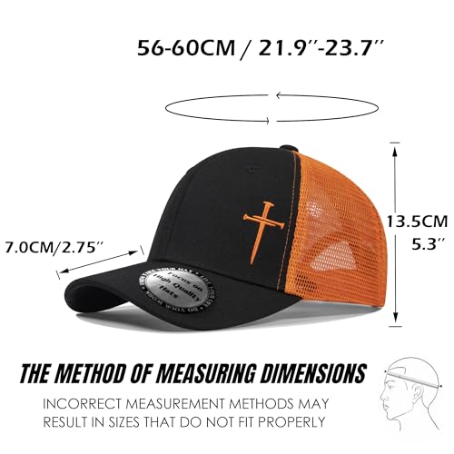 Christian Hats for Men Women,Jesus 3 Nail Cross Hat Christian Religious Gifts for Birthday/Christmas - color: 08.black-orange