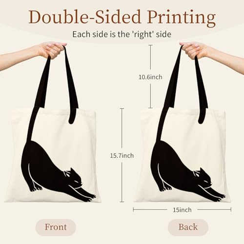 Canvas Tote Bag for Women with Zipper Cute - color: Black Cat