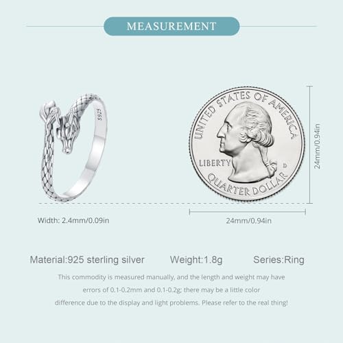 925 Sterling Silver Adjustable Open Ring for Women Trendy Jewelry Gift - color: Silver Dragon