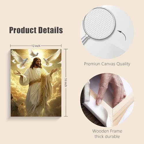 Jesus with Doves Canvas Wall Art, Gallery Wrapped Christian Print, 12x16 - color: Jesus With Doves, size: 16"L x 12"W