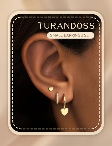 Turandoss Gold Earrings Stack for Women Teen Girls, 14K Gold Plated - color: Heart Earring(Gold)