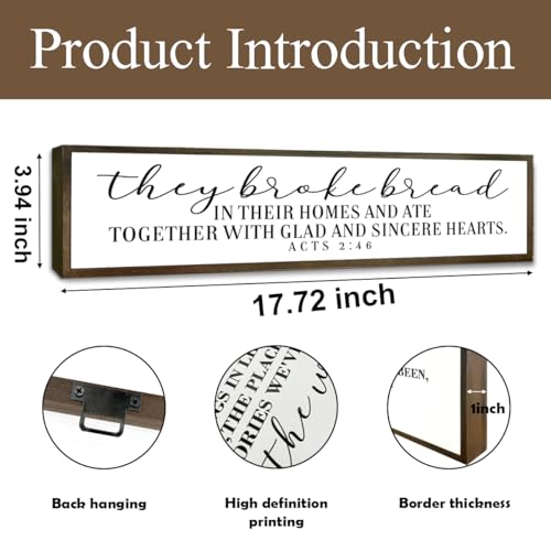 Christian Signs for Home Decor, Dining Room Decors, Kitchen Decoration for Shelf, Wall Decor Art, Decorative Wooden Table Signs, They Broke Bread in Their Homes Sign 17.8x4x1.2 inches - color: Religion Sign 09