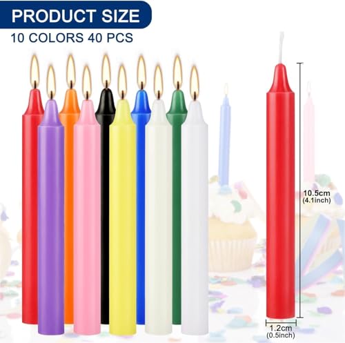 Howemon 40 Pack Assorted Color Spell Chime Candles, 4 Inch Mini Taper Candles for for Home Decor Kitchen Decor Wedding Decoration-10 Colours - color: 4"40pcs-Colored
