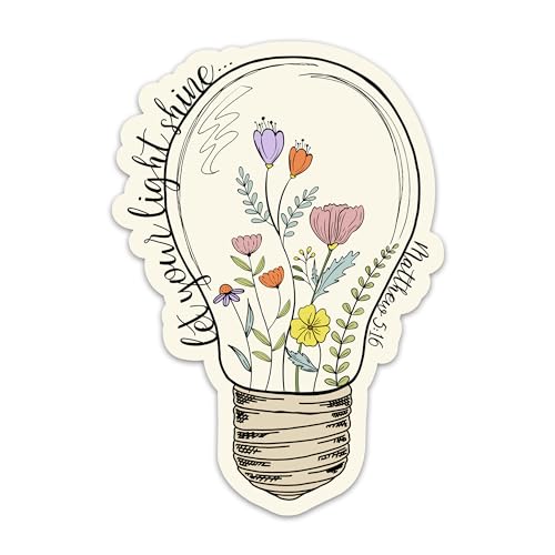 (3PCs) Let Your Light Shine Sticker, Flower in Light Bulb Bible Verse Matthew 5:16 Stickers, Christian Faith Religious Vinyl Waterproof Scripture Stickers for Laptop Water Bottle Notebook (3 Inches)