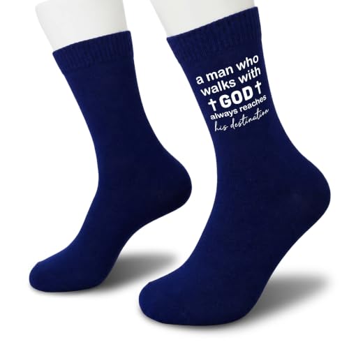 Christian Socks for Men Biblical Gifts for Dads Grandpa Husband - color: Navy Blue