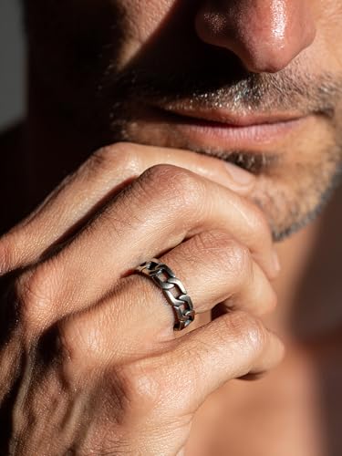 U7 Stainless Steel Mens Rings,7mm Gold/Black/Silver Chain Rings Fidget Spinner Ring Anxiety Ring for Men Women,Size 6-14 - color: Retro Grey