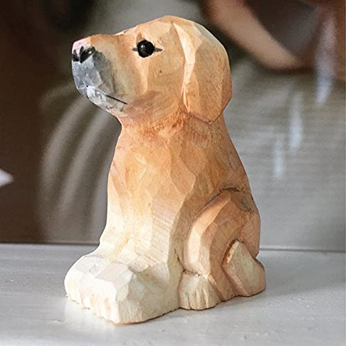 Selsela Labrador Retriever Wooden Figurine - Hand-Carved Miniature Wood Carving Dog Statue, Rustic Home Decor & Collectible Puppy Sculpture - style: Labrador Retriever