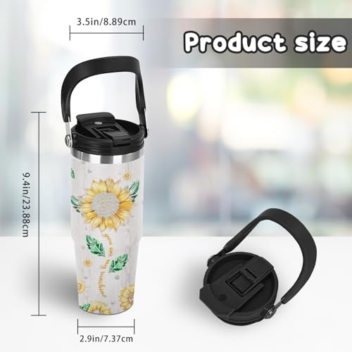 30oz Diamond Sunflower Tumbler with Handle & Flip Straw, Sunflower Gifts - color: Daughter1
