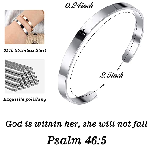MUERDOU Inspirational Cuff Bracelet Bangle for Women Christian Bible Verse Bracelet Prayer Faith Religious Stainless Steel Bangle Gifts for Her - style: God is within her,she will not fall