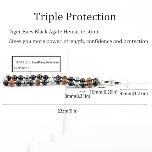 KIKILA Handmade 8mm Anglican Prayer Beads Rosary Natural Stone Beads with Cross Custom Rosary - style: Triple Protection