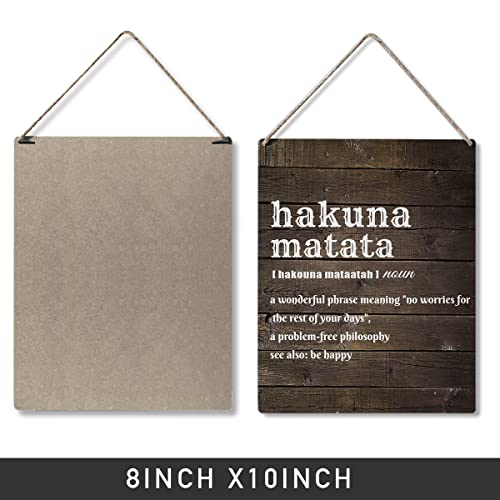 Qious Inspirational Gift Signs Hakuna Matata a Wonderful Phrase Meaning No Worries for the Rest of Your Days Wooden Hanging Sign Rustic Wall Art Home Decoration 10 x 8 Inches… - color: hakuna
