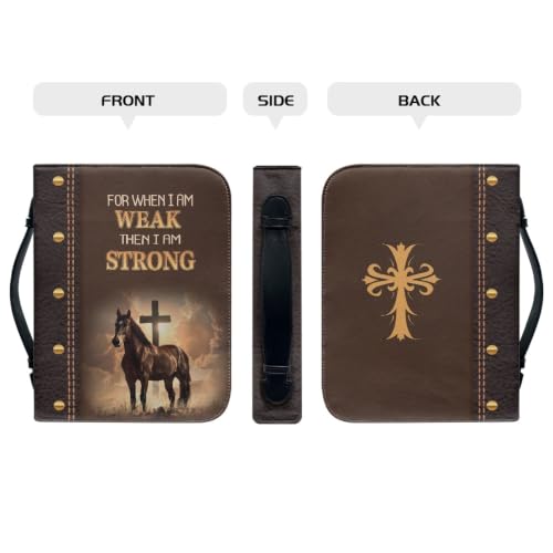 Cross Horse Print Bible Cover for Men PU Leatgher Bible Bag with Bookmark Portable Bible Carrying Case for Study - color: Cross Horse, size: 2X-Large