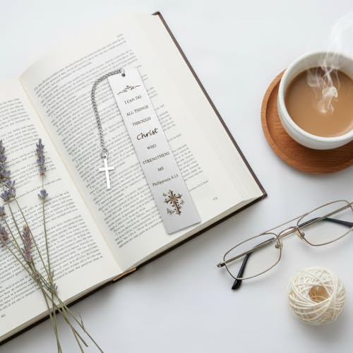 Bible Bookmark Christian Christmas Gifts for Women Men I Can Do All Things Through Christ Faith Based Religious Inspirational Spiritual Gifts Birthday Valentines Day Gift Bookmarks Book Accessories