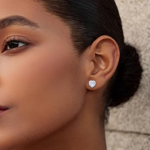 Cicy Bell Womens Flat Back Stud Earrings 18K Gold Plated Hypoallergenic - color: Silver,Heart Zircon B