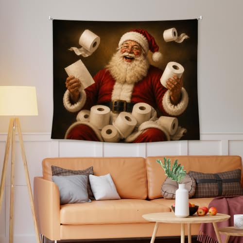 EGBTL Funny Christmas Santa Claus Bathroom Wall Tapestry, Classic Christmas Tapestry for Bathroom, Xmas Santa Holding Toilet Paper Tapestries Wall Hanging Decor for Washroom Restroom 50x60 Inches - color: Christmas13