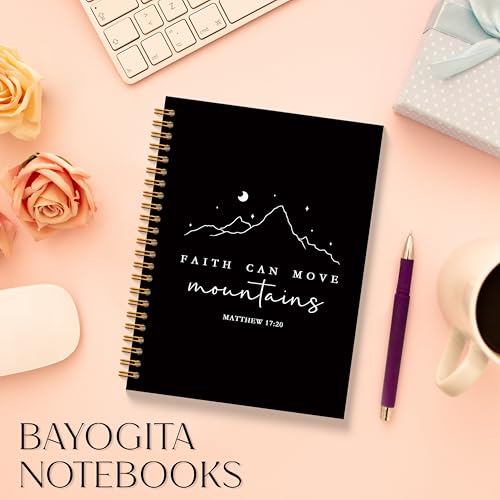 Black Christian Spiral Notebooks, Faith Can Move Mountains Bible Journaling Notebook, Religious Prayer Journal for Woman, Church Notes Notebook, Faith Based Gifts, 5.5x8.3 Inches - color: Mountains Bible