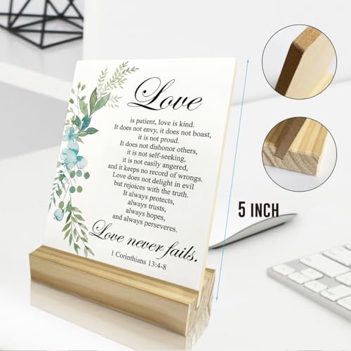 Christian Home Decor, 1 Corinthians 13, Religious Gifts, Christian Decor, Love Is Patient Wooden Plaque Sign Bible Verse Decoration for Home Office Shelf Decor - color: Love Is Patient, Love Is Kind.