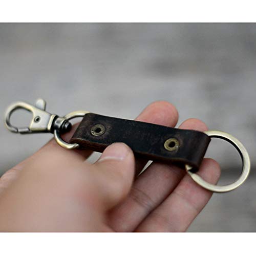 JJNUSA Genuine Leather Keychain Walnut Leather Key Holder Mens Belt Key Chain Ring Fob - color: Darkbrown
