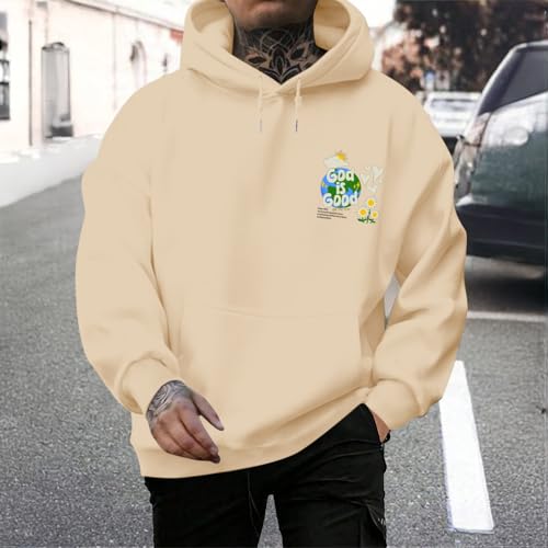 Christian Jesus Hoodies for Men God is Good Bible Verse Sweatshirt Inspirational Graphic Flower Religious Hoodie(Apricot,M)