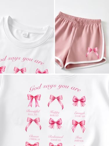 Eatbook Christian Girls Clothes 2 Pcs God is Good T-Shirt Bow Shorts Set - color: White1, size: 5-6 Years