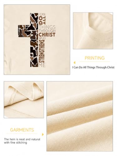 Christian Shirts for Men I Can Do All Things Through Christ Cross T-Shirt - color: Creamy Yellow, size: X-Large