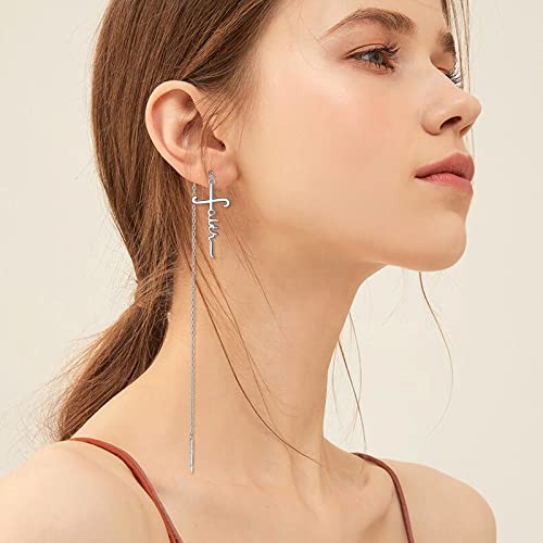 925 Sterling Silver Infinity Love of God Simple Dainty Faith Cross Dangle Earrings Religious Gift for Women - color: Faith Chain