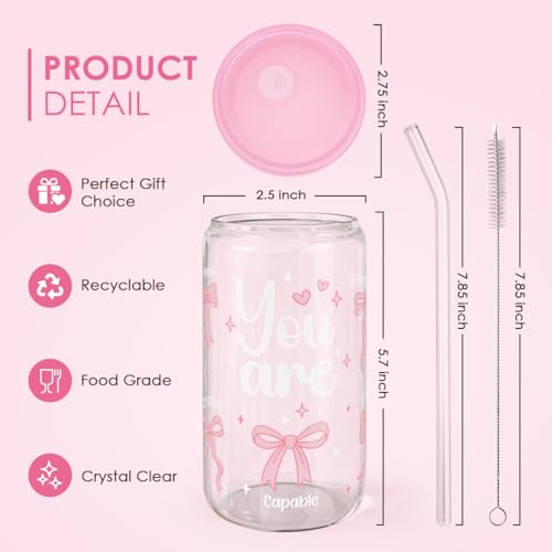 SANDJEST Christian 16oz Can Glass Tumbler with Acrylic Lid & Straw, Iced Coffee Cup for Women Girls, Aesthetic Cups Gifts for Birthday Christmas - color: Inspiration 5