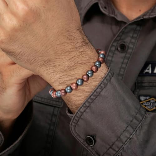 Pure Copper Bracelets for Women Men Waterproof Healing Cuff Bracelets for Men Adjustable Chunky Healing Copper Bangle Jewelry Gifts - color: copper-beaded