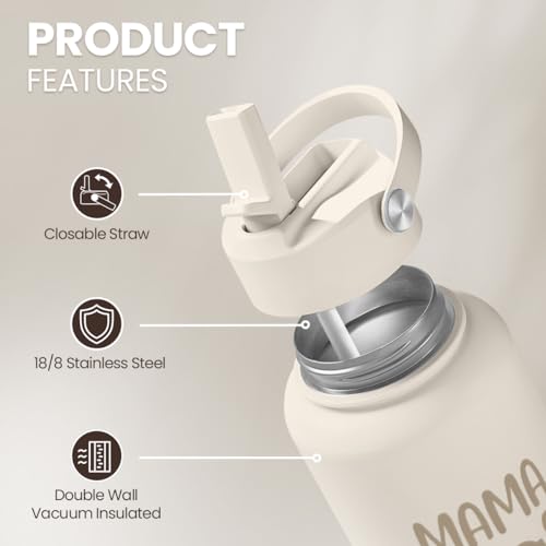 SANDJEST Mom Water Bottle, Mama Bear Bottles 32oz Stainless Steel Insulated with Lid, Mom Gifts from Daughter Son, Gifts for Mother's Day Christmas Birthday - color: Mom
