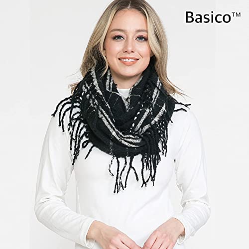 BASICO Fall Winter Scarfs for Women Plaid Infinity Scarf for Cold Weather Circle Loop Scarves - color: Black