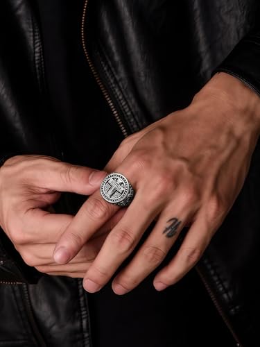 Christian Cross Rings for Men - Stainless Steel Jesus Jewelry with Celtic Knot Sides (Gold/Black/Silver) - Catholic Religious Gift, Size 7-13 - color: D-Silver-Jesus