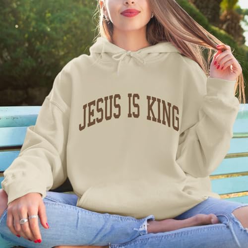 Sulayesh Christian Jesus Loves You Hoodies Women Religious Faith God Jesus Is King Sweatshirts Bible Verse Inspirational Tops - color: Apricot, size: X-Large