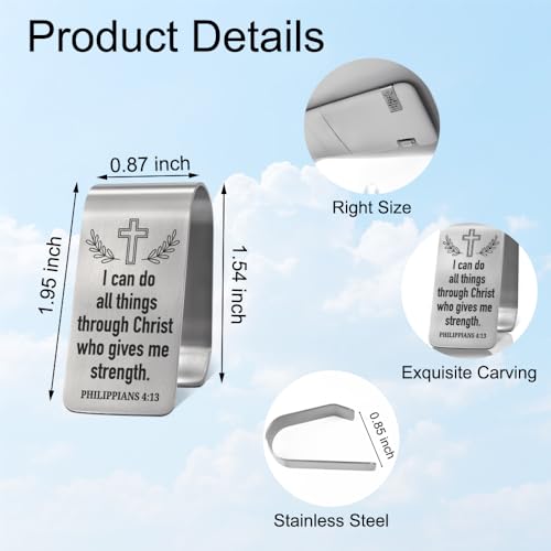 XQLZY I Can Do All Things Through Christ Who Gives Me Strength Engraved Stainless Steel Car Visor Clip, Religious Travel Visor Car Accessories, Inspirational Safe Driving Clip Gifts for Family Friend - color: Sliver048