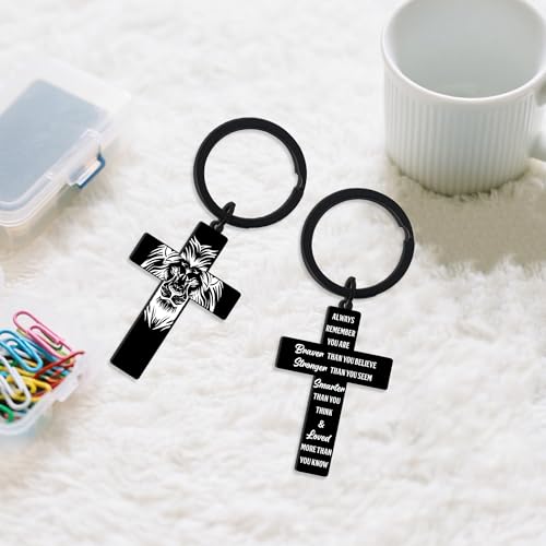 CRASHOT Inspirational Bible Verse Cross Keychain, Religious Christian Birthday Baptism Graduation Gift for Father Men Boy - color: Bible916
