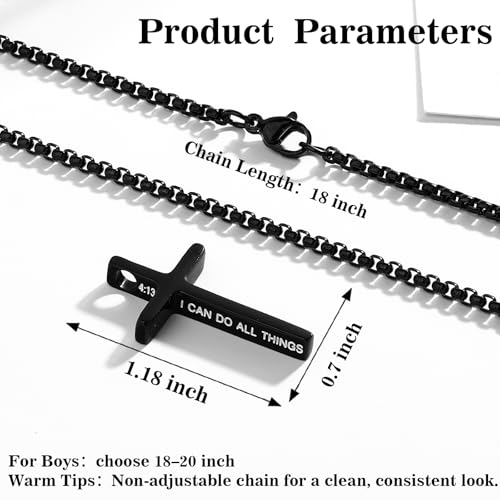 Cross Necklace for Boys Men, Stainless Steel Bible Verse