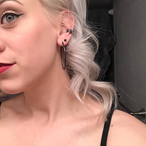 14 Pairs Earrings for Men and Women - Black Stud, Hoop, Cross, and Dangling Earrings Set - Stainless Steel Ear Cuffs Piercing Jewelry - color: Black