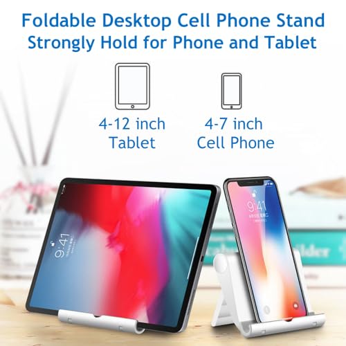 Cell Phone Stand, Desktop Holder for Smartphones, Phones & Tablets (White) - color: White