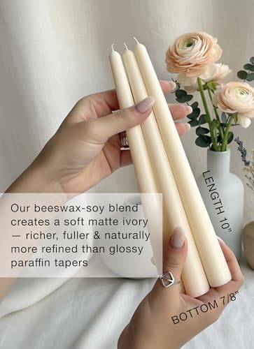 12pk 10" Classic Taper Candles, Ivory, 7-8 Hours Long Burning, Unscented Tall Candlesticks - color: Ivory, size: 12PK