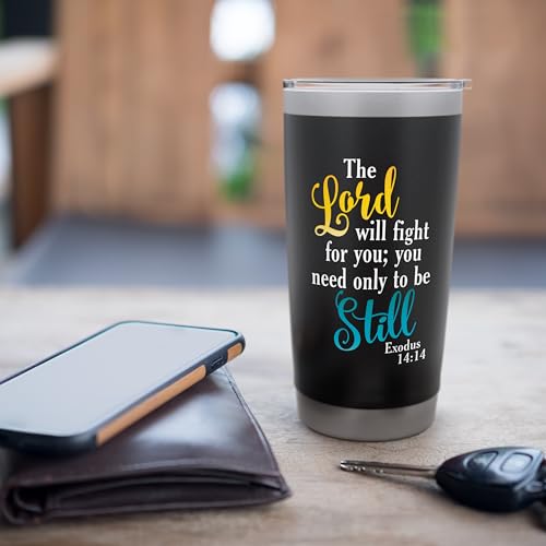 Exodus 14:14-'The Lord will fight for you' Scripture Stainless Steel Insulated Tumbler - color: Black