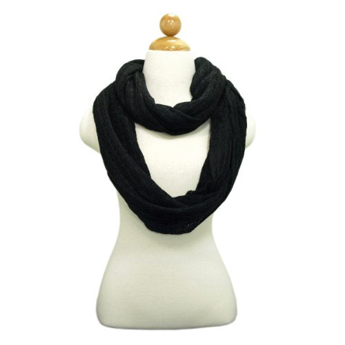 TrendsBlue Premium Solid Color Knit Infinity Circle Scarf - color: Black