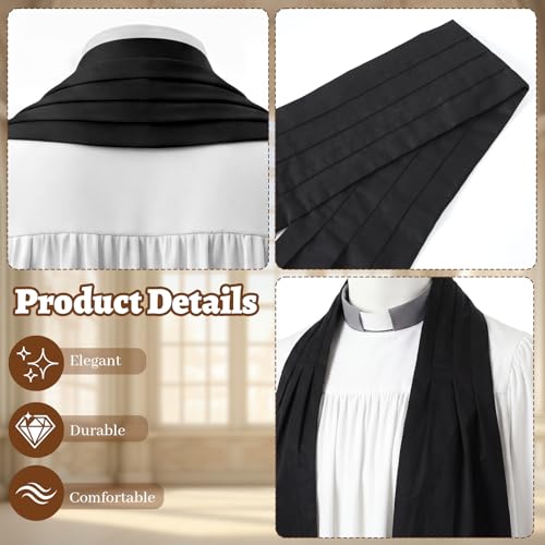 Cuffbow 100" Long Clergy Tippet Pleated Tippet - color: Black, size: 7 Inches