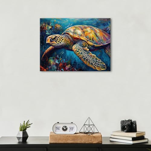 Sea Turtle Bathroom Decor Beach Wall Art Sea Animal Coastal Room Decor Ocean Turtle Canvas Prints Painting Ocean Life Poster Nautical Seascape Artwork for Bedroom Living Room Home Decoration 12x16" - color: Sea Turtle, size: 16"L x 12"W
