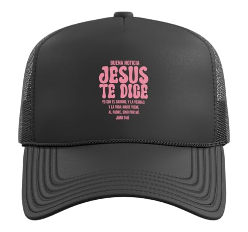 Camiseta cristiana en Espanol para Mujer Spanish Christian Trucker Hat with Adjustable Mesh Back - color: Black