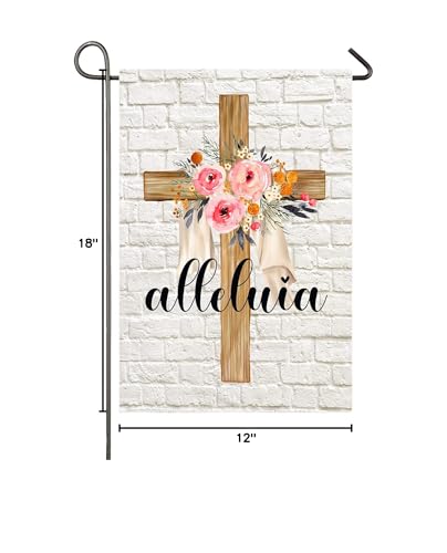 Easter Cross Garden Flag Alleluia He is Risen Religious Flags 12x18 Vertical Double Sided Spring Floral Cross Yard Flag Christian Holiday Yard Outdoor Decoration