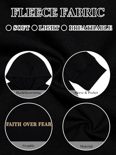 BANGELY Faith Over Fear Hoodie Men Christian Hoodies Sweatshirts Jesus Hoodie Bible Religious Sayings Sweater Pullover Tops - color: Black, size: XX-Large