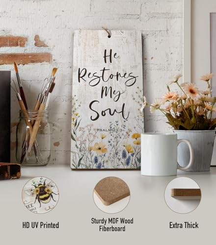 YZEXEZY Bible Verse Decor-He Restores My Soul Sign12"x6"PSALM 23:3 Christian Wall Art Gifts - style: Restores My Soul