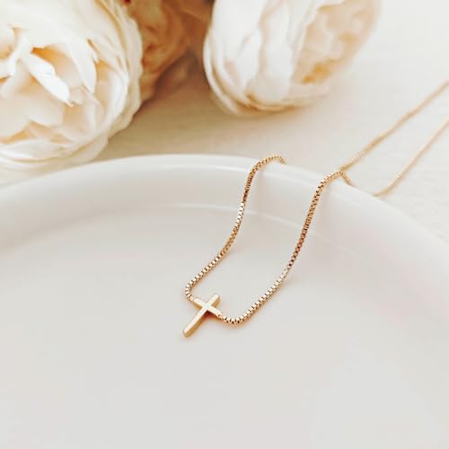 LULII Cross Necklace for Women Dainty 14K Gold Silver Plated Small Cross Pendant Choker Simple Cute Cross Gold Necklace for Women Trendy Faith Jewelry Gift - color: Box Chain Cross-Gold