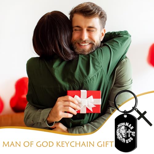 Religious Man of God Keychain Gifts Bible Verse Keychain with Cross Charm, Christian Faith Gift for Men, Christmas Valentines Father's Day Easter Baptism Presents for Dad Husband Son