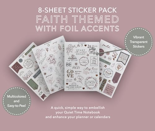 Pro31 Press “My Quiet Time Notebook” Daily Bible Study & Prayer Journal BUNDLE WITH Stickabilities Faith Planner Sticker Pack for Christian Journaling, Scrapbooks, Devotional, Calendar Supplies - Rose Gold Foil - 8 Sheets, 235 Stickers Total (Small, Rose