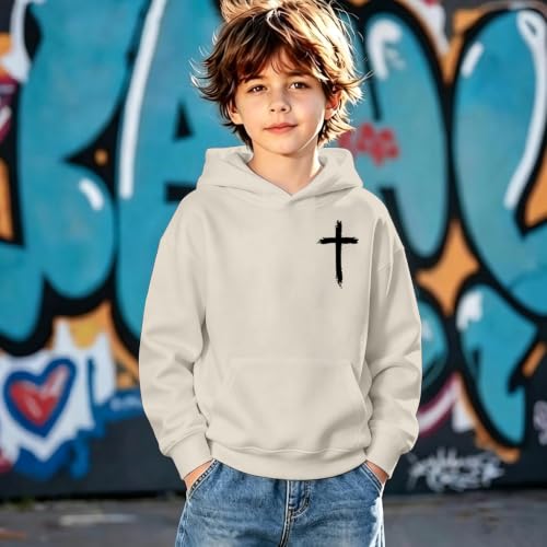 Boys Christian Jesus Hoodie Kids Faith Bible Verse Sweatshirt - color: Apricot, size: 9-10 Years